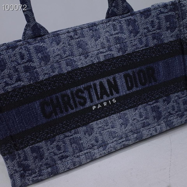 Christian Dior Mini Dior Book Tote Bag 22cm Denim Dior Oblique Embroidery, Blue
