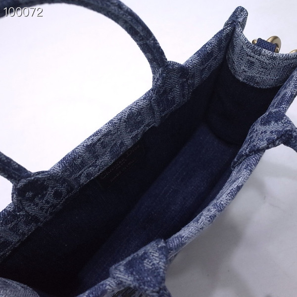Christian Dior Mini Dior Book Tote Bag 22cm Denim Dior Oblique Embroidery, Blue