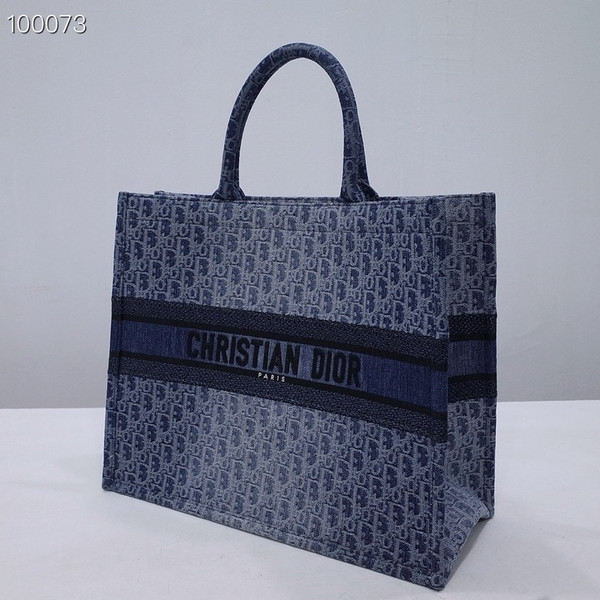 Christian Dior Book Tote Bag 42cm Denim Dior Oblique Embroidery, Blue