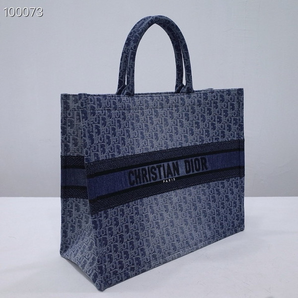 Christian Dior Book Tote Bag 42cm Denim Dior Oblique Embroidery, Blue