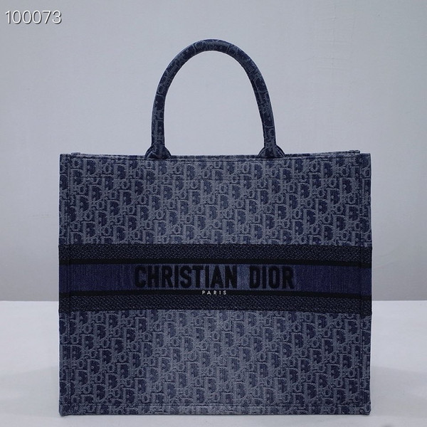 Christian Dior Book Tote Bag 42cm Denim Dior Oblique Embroidery, Blue