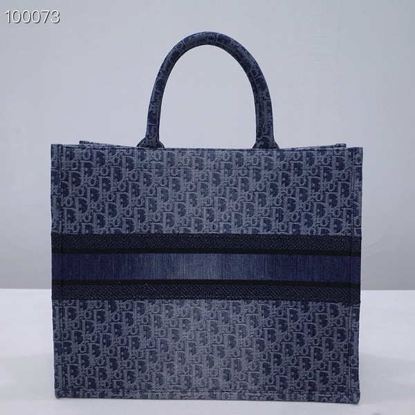 Christian Dior Book Tote Bag 42cm Denim Dior Oblique Embroidery, Blue