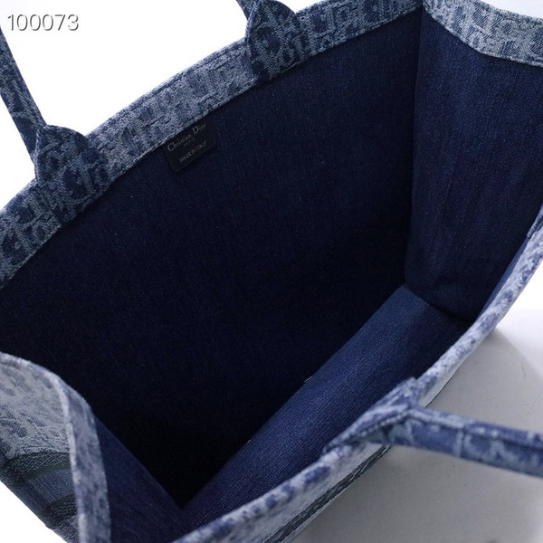 Christian Dior Book Tote Bag 42cm Denim Dior Oblique Embroidery, Blue