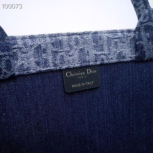Christian Dior Book Tote Bag 42cm Denim Dior Oblique Embroidery, Blue