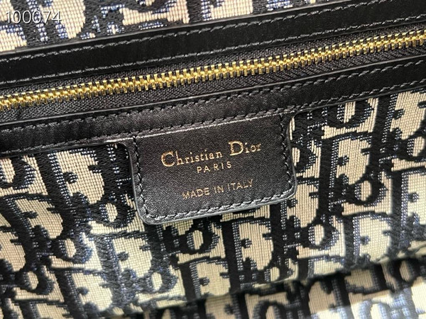 Christian Dior Hat Basket Bag 35cm Natural Wicker and Blue Dior Oblique Jacquard, Blue
