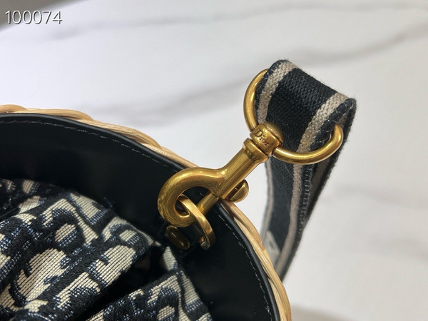 Christian Dior Hat Basket Bag 35cm Natural Wicker and Blue Dior Oblique Jacquard, Blue