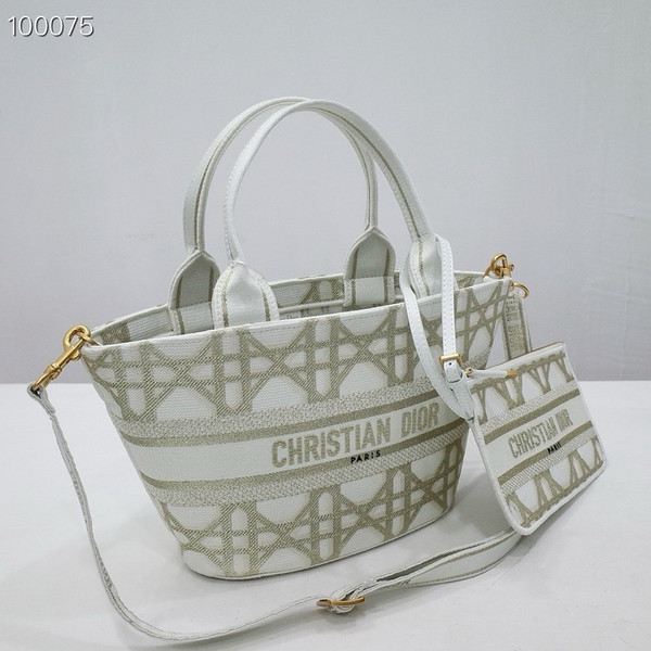 Christian Dior Hat Basket Bag 35cm Macrocannage Embroidery, White and Gold-Tone