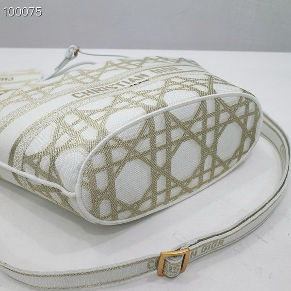 Christian Dior Hat Basket Bag 35cm Macrocannage Embroidery, White and Gold-Tone