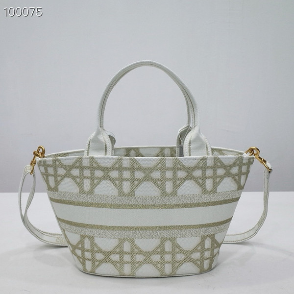 Christian Dior Hat Basket Bag 35cm Macrocannage Embroidery, White and Gold-Tone