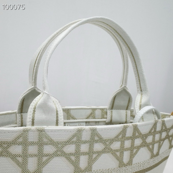 Christian Dior Hat Basket Bag 35cm Macrocannage Embroidery, White and Gold-Tone