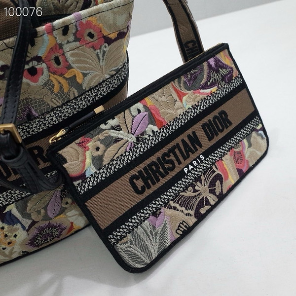 Christian Dior Hat Basket Bag 35cm Brocart Butterfly Embroidery, Multicolor