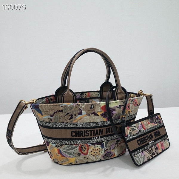 Christian Dior Hat Basket Bag 35cm Brocart Butterfly Embroidery, Multicolor