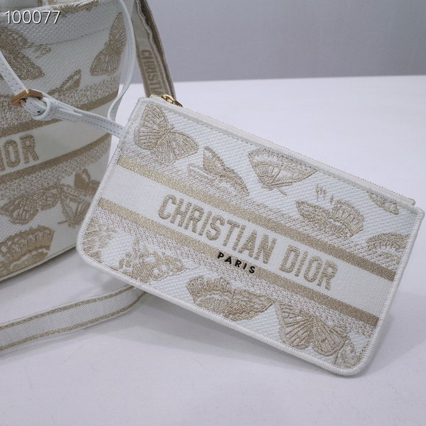 Christian Dior Hat Basket Bag 35cm Butterfly Zodiac Motif Pietro Ruffo Embroidery, White and Gold-Tone