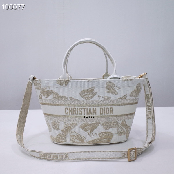 Christian Dior Hat Basket Bag 35cm Butterfly Zodiac Motif Pietro Ruffo Embroidery, White and Gold-Tone