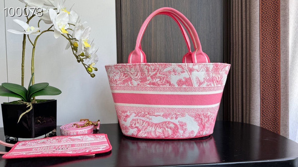 Christian Dior Dioriviera Hat Basket Bag 35cm Toile de Jouy Embroidery, Candy Pink