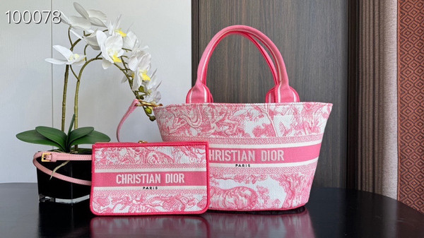 Christian Dior Dioriviera Hat Basket Bag 35cm Toile de Jouy Embroidery, Candy Pink