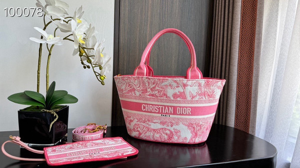 Christian Dior Dioriviera Hat Basket Bag 35cm Toile de Jouy Embroidery, Candy Pink