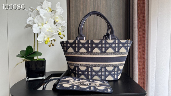 Christian Dior Hat Basket Bag 35cm Macrocannage Embroidery, Blue