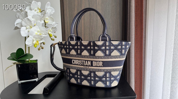 Christian Dior Hat Basket Bag 35cm Macrocannage Embroidery, Blue