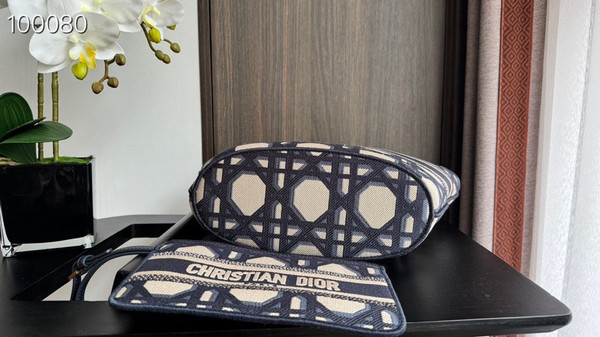 Christian Dior Hat Basket Bag 35cm Macrocannage Embroidery, Blue