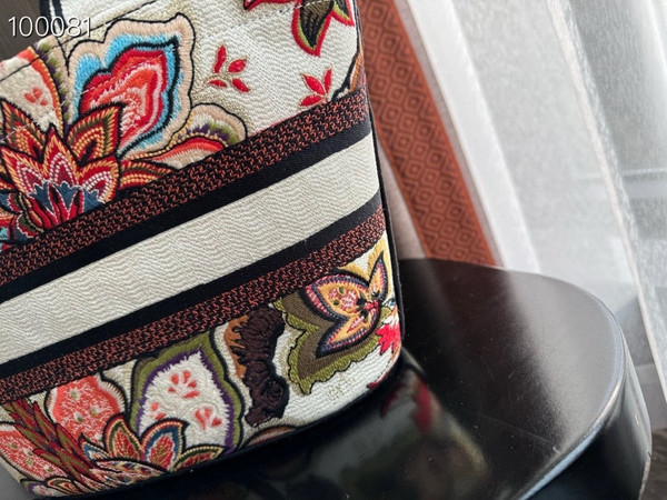 Christian Dior Hat Basket Bag 35cm Albero della Vita Motif Embroidery, White Multicolor Embroidered Cotton
