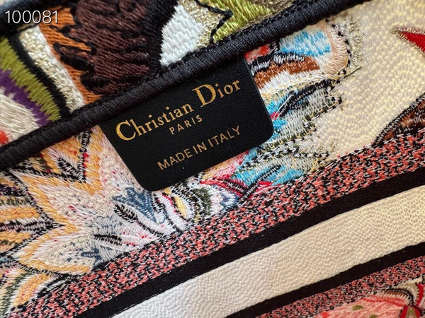 Christian Dior Hat Basket Bag 35cm Albero della Vita Motif Embroidery, White Multicolor Embroidered Cotton