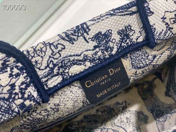 Christian Dior Dior Book Tote Bag 26cm Toile de Jouy Embroidery, Ecru and Blue