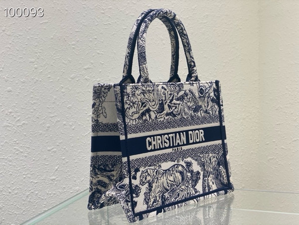 Christian Dior Dior Book Tote Bag 26cm Toile de Jouy Embroidery, Ecru and Blue