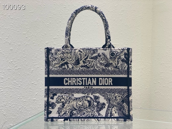 Christian Dior Dior Book Tote Bag 26cm Toile de Jouy Embroidery, Ecru and Blue