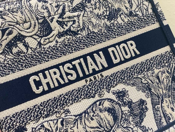 Christian Dior Dior Book Tote Bag 26cm Toile de Jouy Embroidery, Ecru and Blue