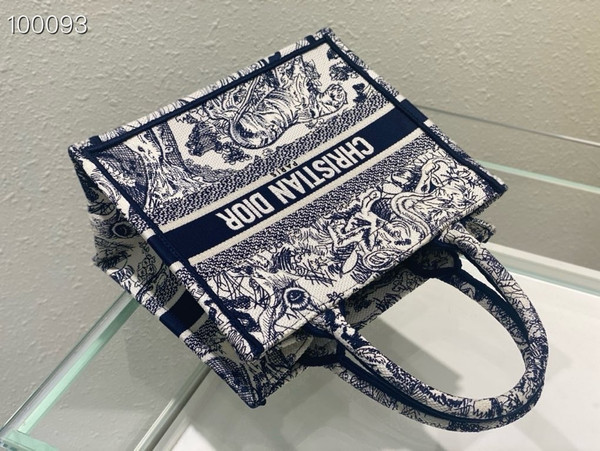 Christian Dior Dior Book Tote Bag 26cm Toile de Jouy Embroidery, Ecru and Blue