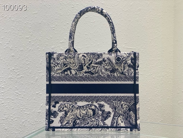 Christian Dior Dior Book Tote Bag 26cm Toile de Jouy Embroidery, Ecru and Blue