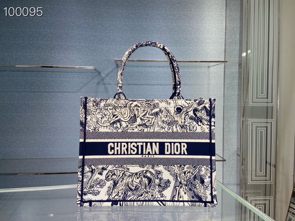 Christian Dior Dior Book Tote Bag 36cm Toile de Jouy Embroidery, Ecru and Blue