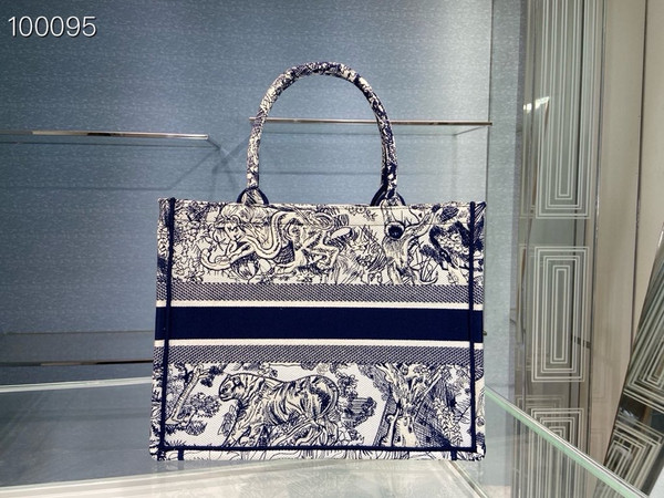Christian Dior Dior Book Tote Bag 36cm Toile de Jouy Embroidery, Ecru and Blue