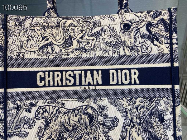 Christian Dior Dior Book Tote Bag 36cm Toile de Jouy Embroidery, Ecru and Blue
