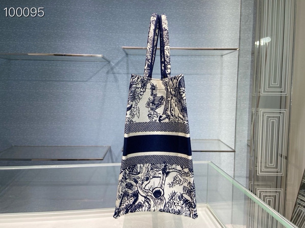 Christian Dior Dior Book Tote Bag 36cm Toile de Jouy Embroidery, Ecru and Blue