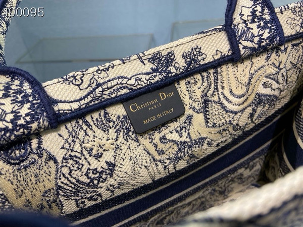 Christian Dior Dior Book Tote Bag 36cm Toile de Jouy Embroidery, Ecru and Blue