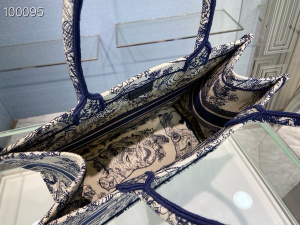 Christian Dior Dior Book Tote Bag 36cm Toile de Jouy Embroidery, Ecru and Blue