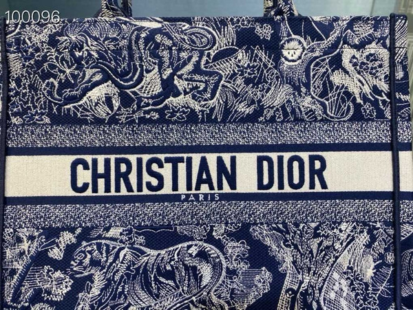 Christian Dior Dior Book Tote Bag 36cm Toile de Jouy Reverse Embroidery, Ecru and Blue