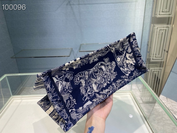 Christian Dior Dior Book Tote Bag 36cm Toile de Jouy Reverse Embroidery, Ecru and Blue
