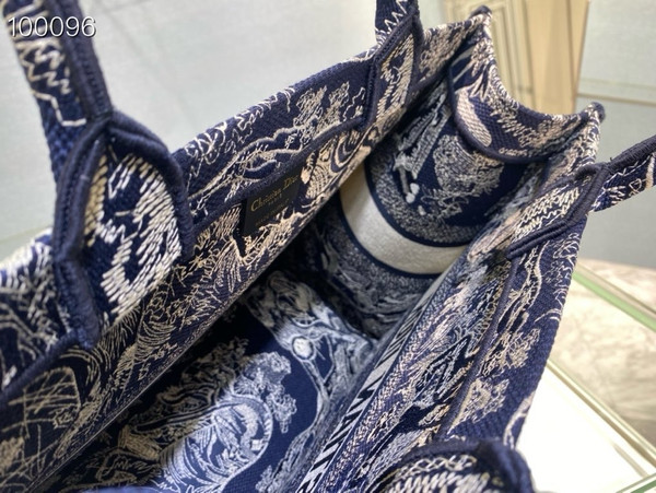 Christian Dior Dior Book Tote Bag 36cm Toile de Jouy Reverse Embroidery, Ecru and Blue