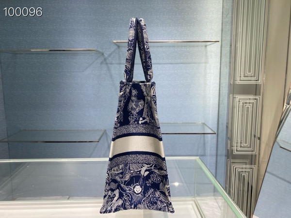 Christian Dior Dior Book Tote Bag 36cm Toile de Jouy Reverse Embroidery, Ecru and Blue