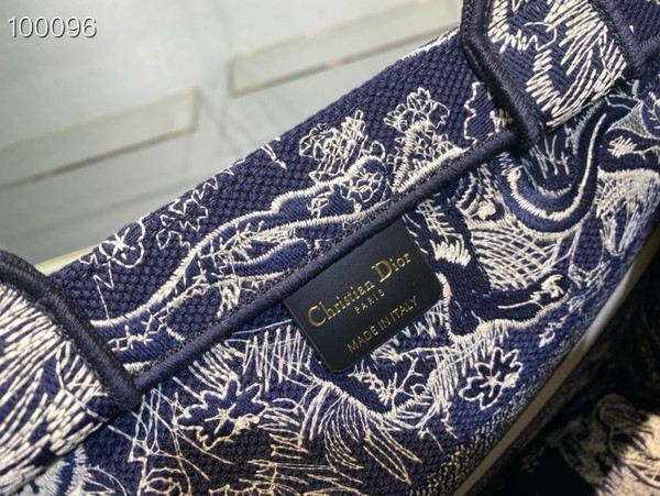 Christian Dior Dior Book Tote Bag 36cm Toile de Jouy Reverse Embroidery, Ecru and Blue