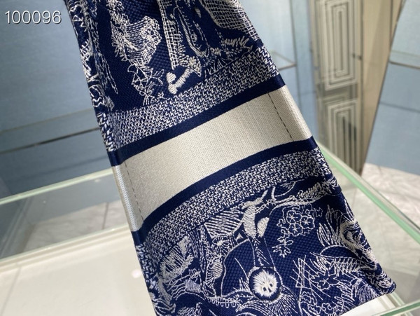 Christian Dior Dior Book Tote Bag 36cm Toile de Jouy Reverse Embroidery, Ecru and Blue