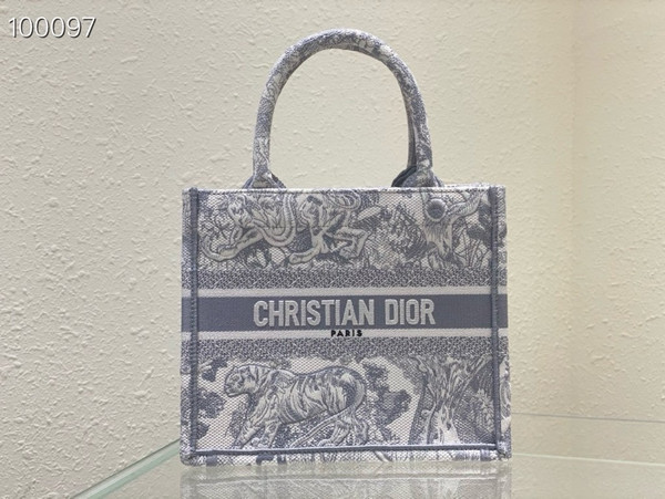 Christian Dior Dior Book Tote Bag 26cm Toile de Jouy Embroidery, Grey