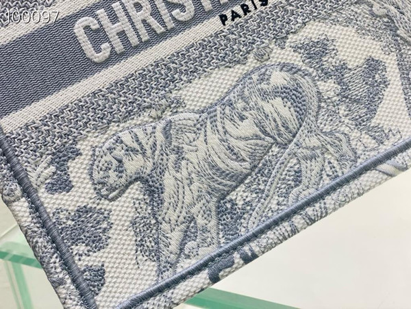 Christian Dior Dior Book Tote Bag 26cm Toile de Jouy Embroidery, Grey