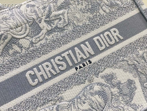 Christian Dior Dior Book Tote Bag 26cm Toile de Jouy Embroidery, Grey