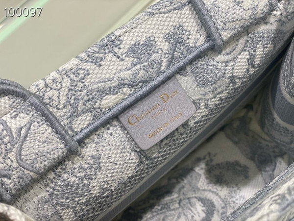 Christian Dior Dior Book Tote Bag 26cm Toile de Jouy Embroidery, Grey