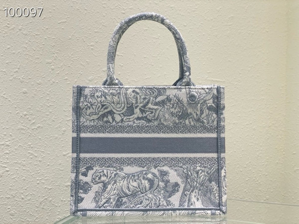 Christian Dior Dior Book Tote Bag 26cm Toile de Jouy Embroidery, Grey
