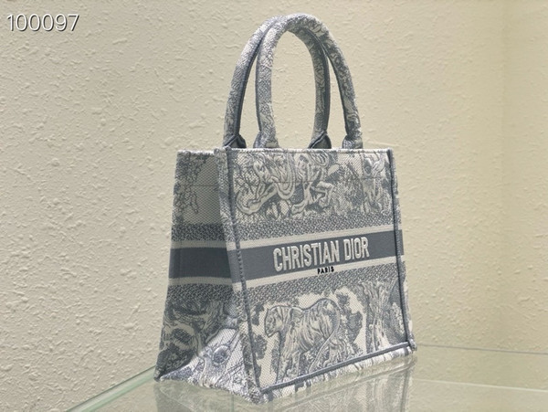 Christian Dior Dior Book Tote Bag 26cm Toile de Jouy Embroidery, Grey